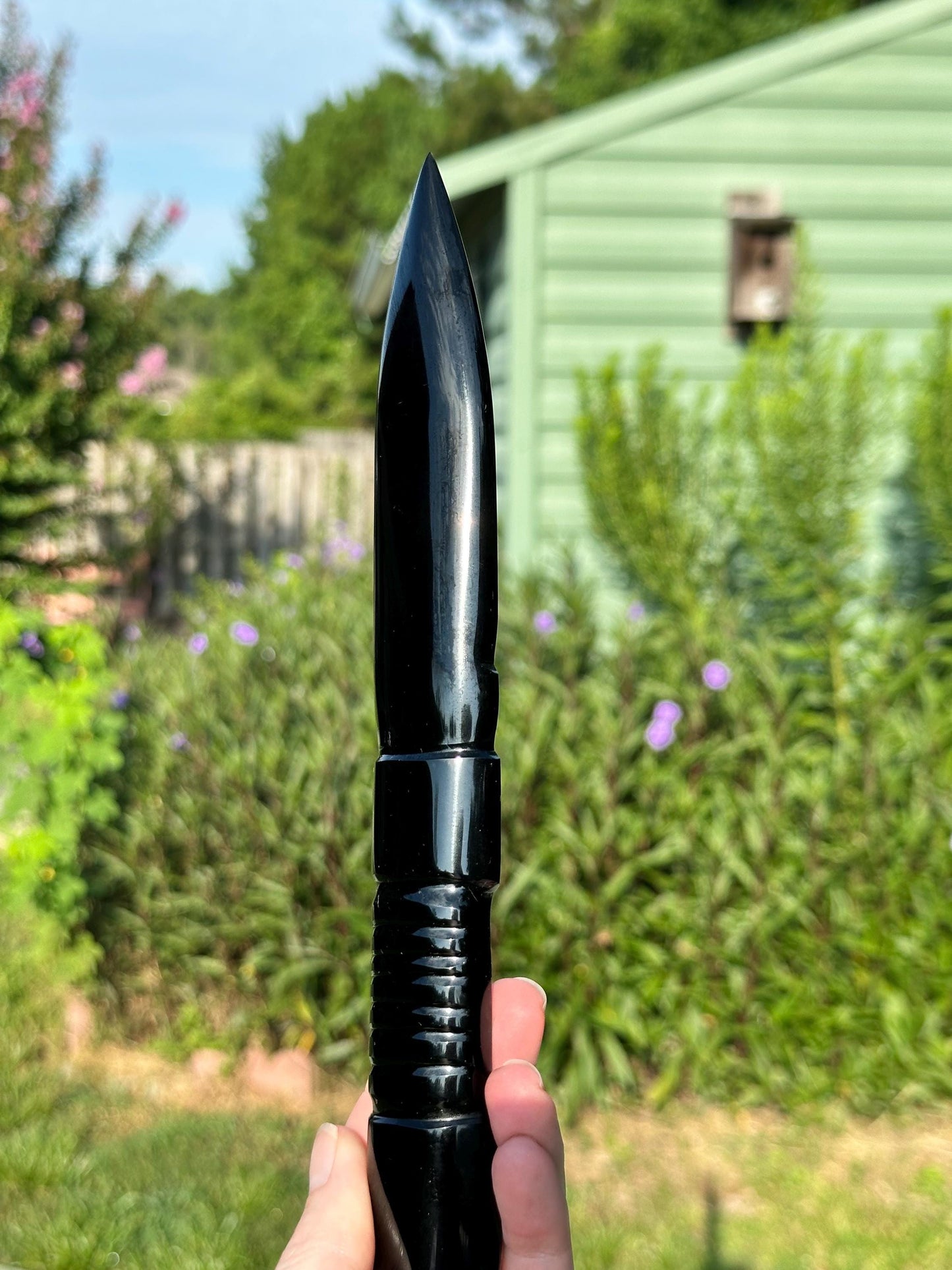 Hand Polished Obsidian Dagger: 9" Ceremonial Knife