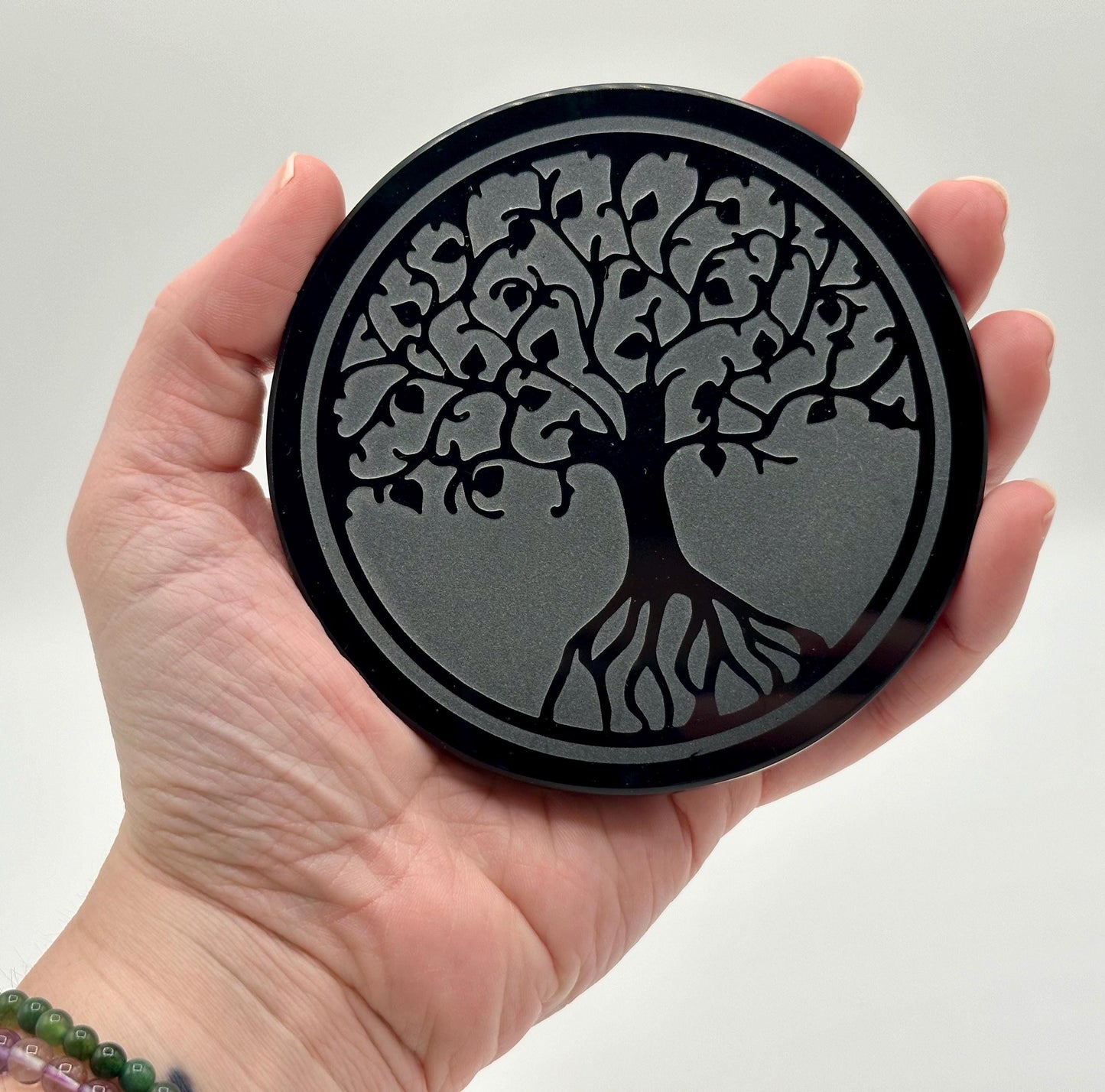 Obsidian Mirror Grid Plates Chose from Flower of Life, Metatron’s Cube or Tree of Life Designs