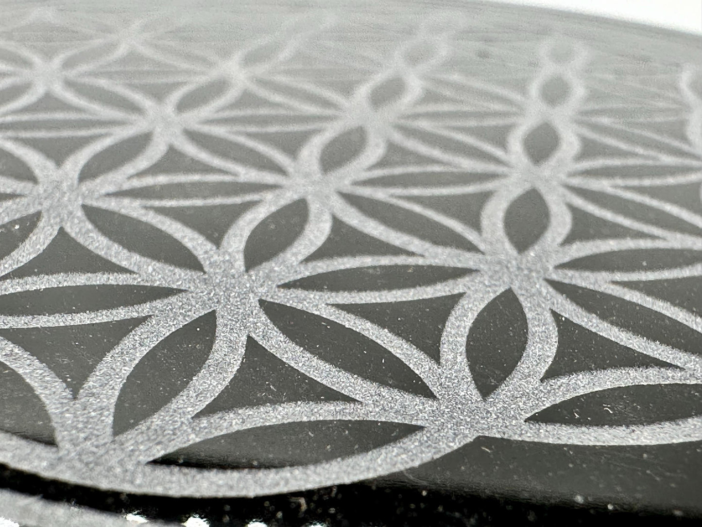 Obsidian Mirror Grid Plates Chose from Flower of Life, Metatron’s Cube or Tree of Life Designs