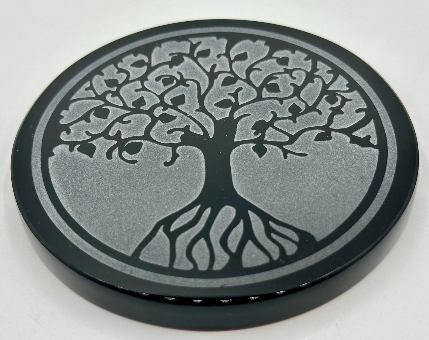 Obsidian Mirror Grid Plates Chose from Flower of Life, Metatron’s Cube or Tree of Life Designs