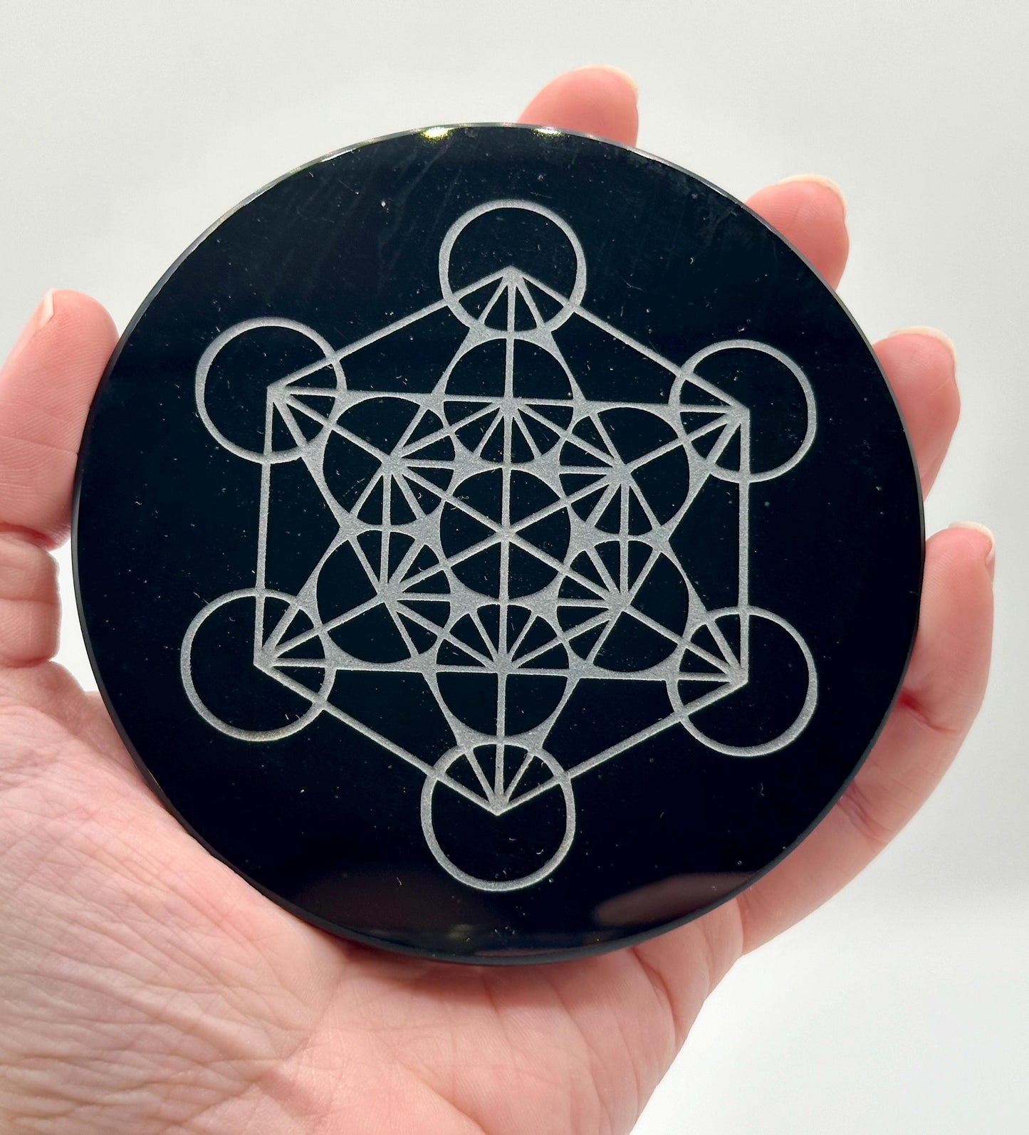 Obsidian Mirror Grid Plates Chose from Flower of Life, Metatron’s Cube or Tree of Life Designs