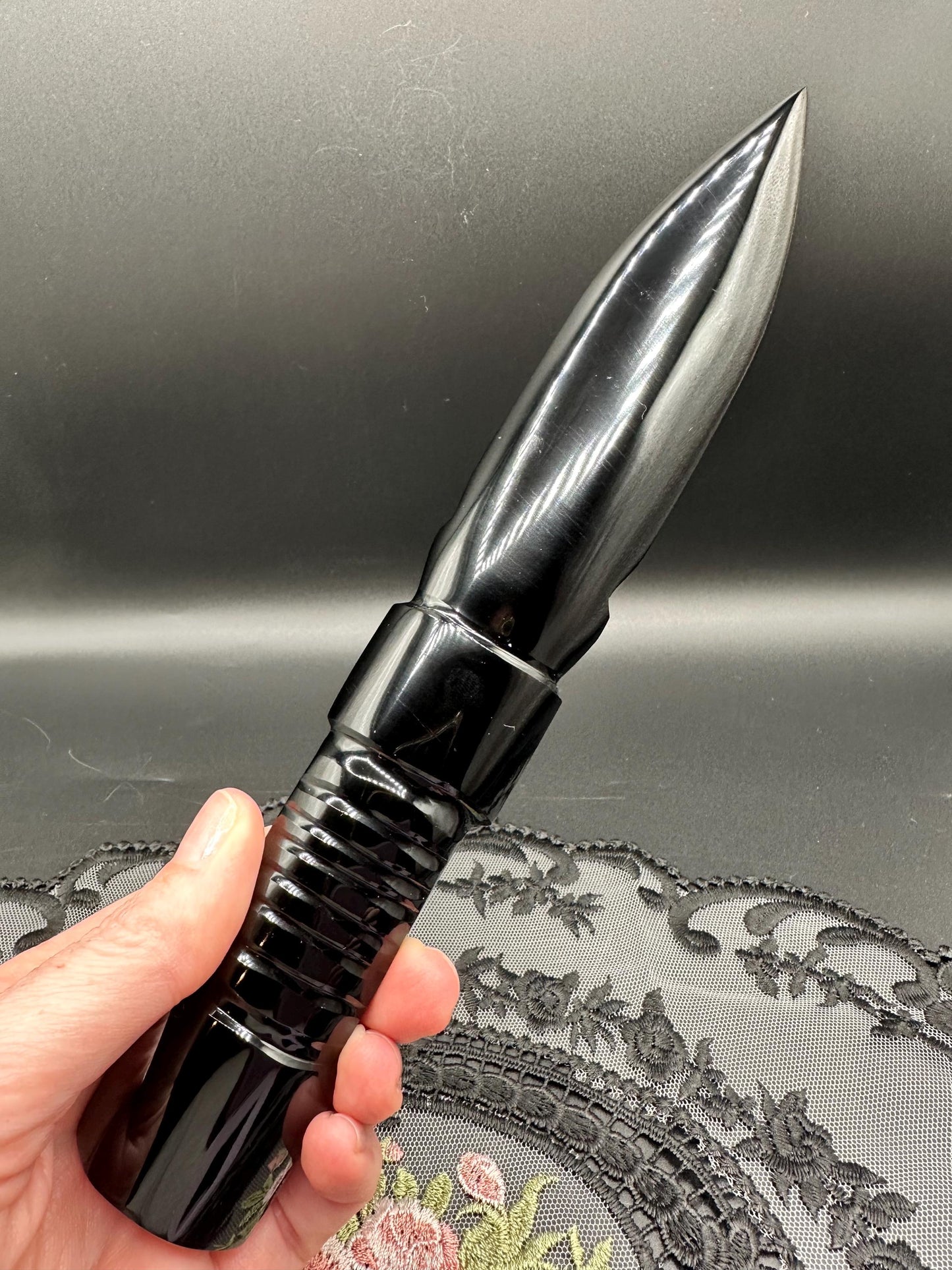 Hand Polished Obsidian Dagger: 9" Ceremonial Knife