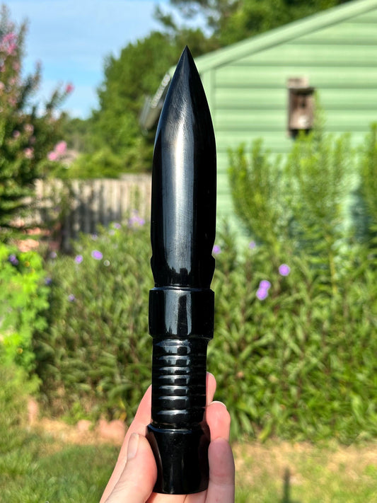 Hand Polished Obsidian Dagger: 9" Ceremonial Knife
