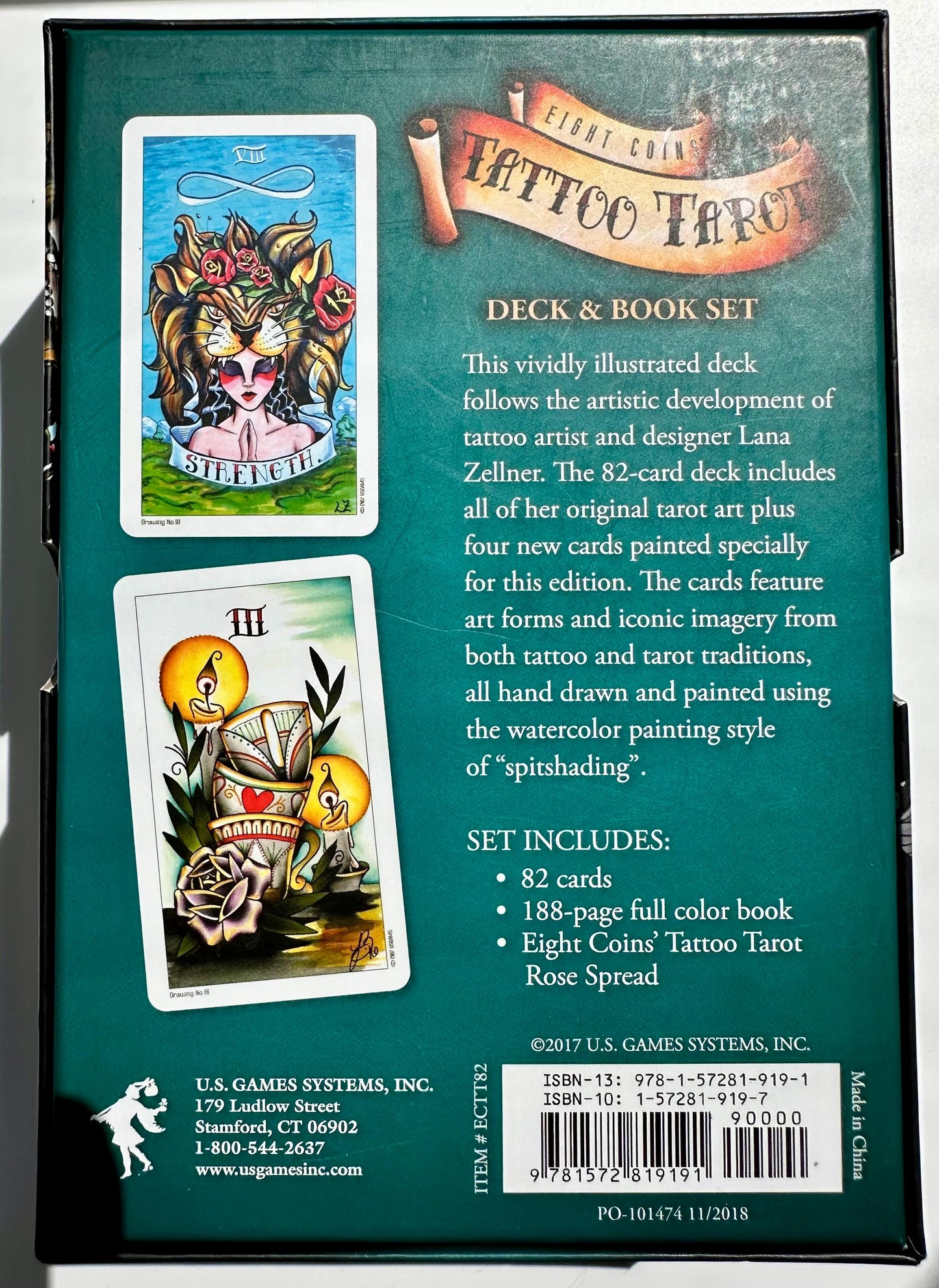 Eight Coins' Tattoo Tarot Deck, Guidebook with Bonus Rose Spread