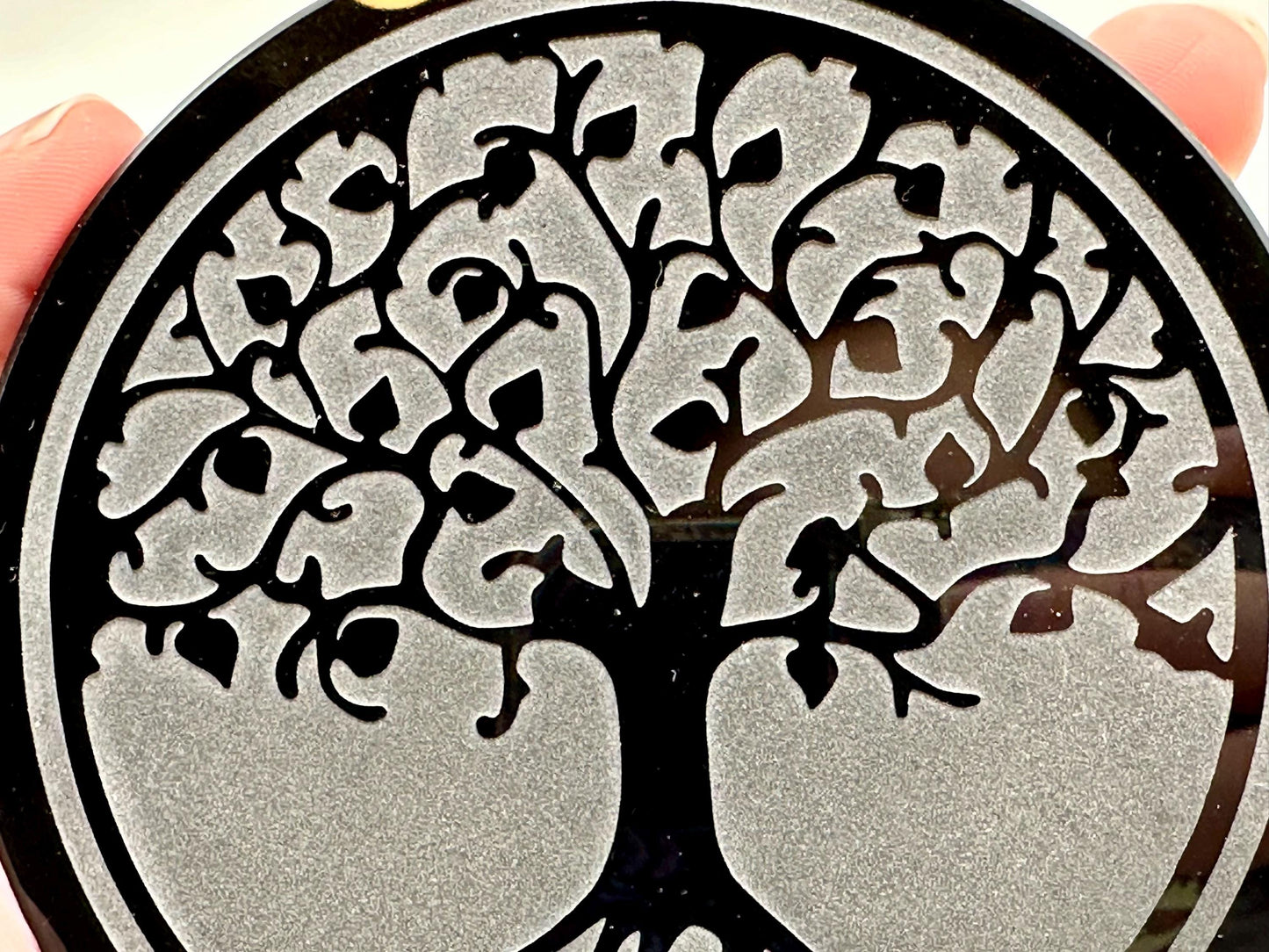 Obsidian Mirror Grid Plates Chose from Flower of Life, Metatron’s Cube or Tree of Life Designs