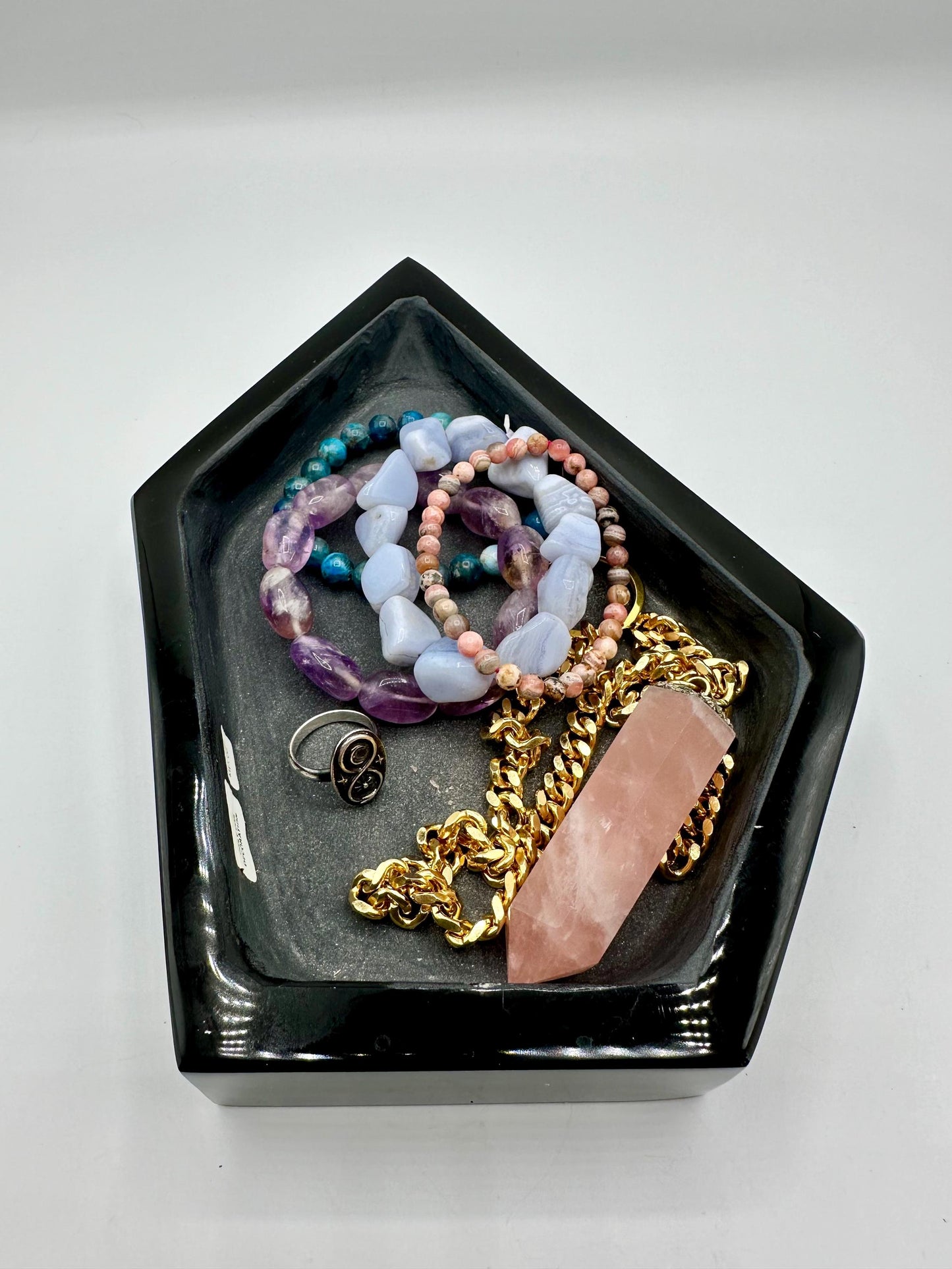 Polished Obsidian Crystal Jewelry and Trinket Dish