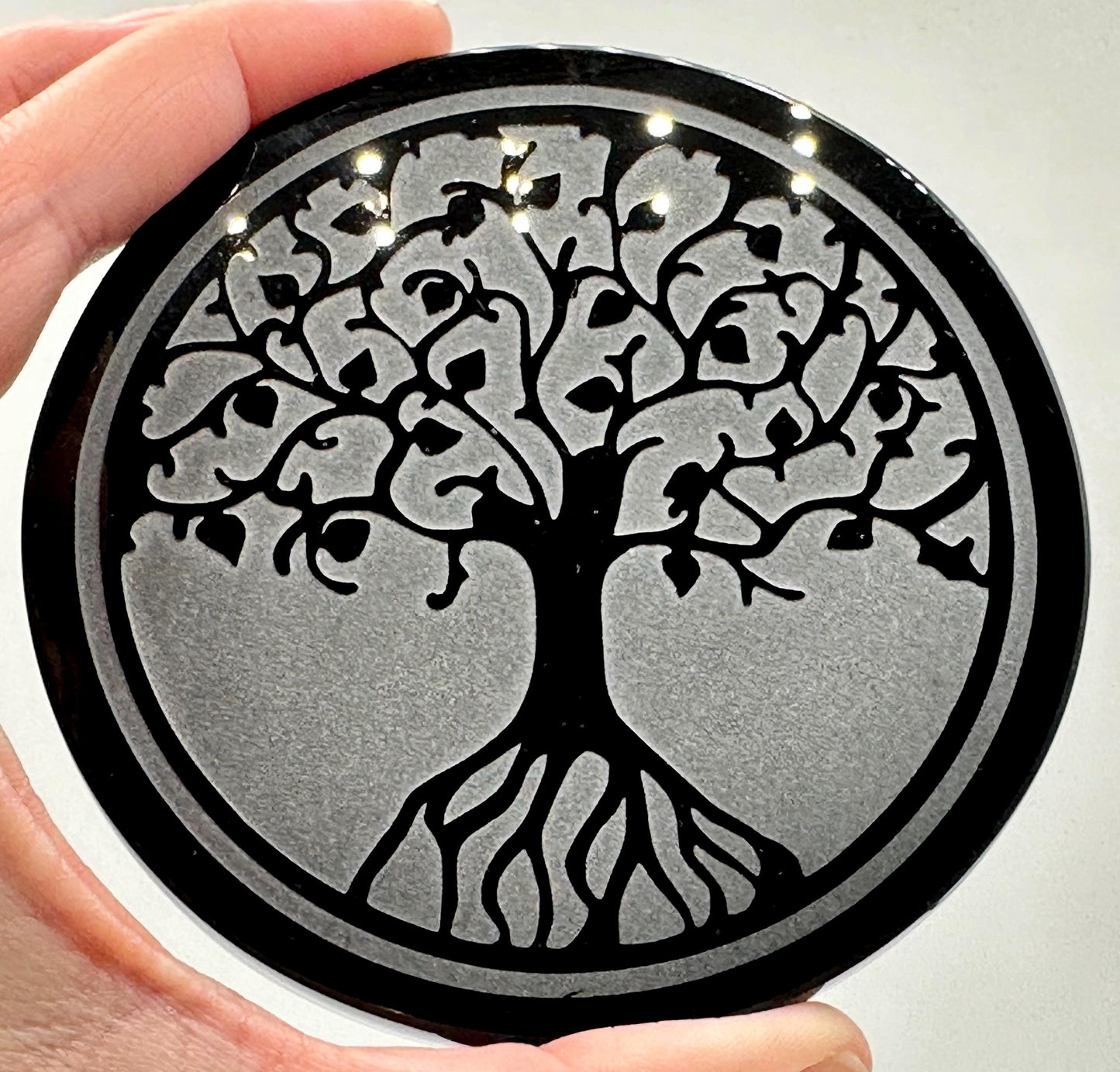 Obsidian Mirror Grid Plates Chose from Flower of Life, Metatron’s Cube or Tree of Life Designs