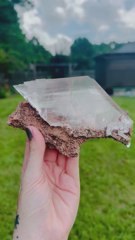 Selenite Crystal Mineral Specimen with Inclusions on Matrix